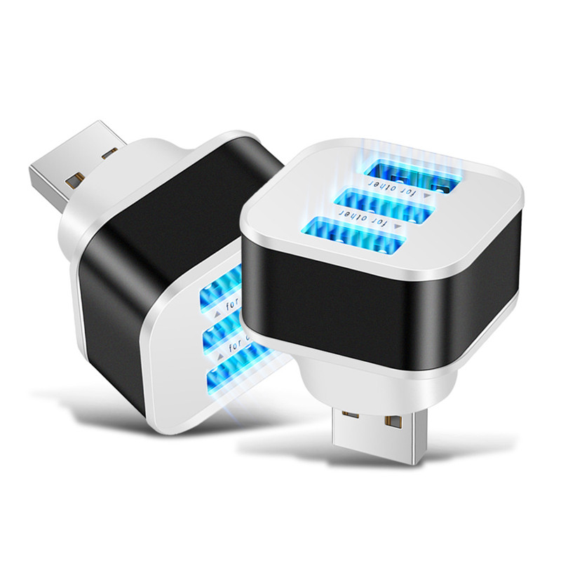 Портативный USB-концентратор, 3-портовый адаптер-расширитель, 5 Вт, разветвитель портов Mini USB 2.0, разъем для быстрой зарядки, настенный адаптер, только зарядка со светодиодным индикатором