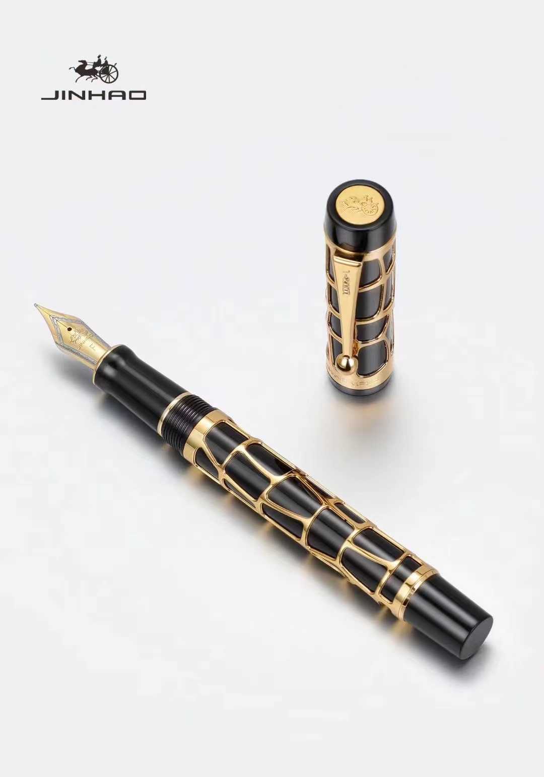 Stylos à plume Jinhao nouveau en douceur nouveau siècle 100 or galvanoplastie creux stylos à plume pour l'écriture papeterie cadeau d'affaires de noël HKD230904