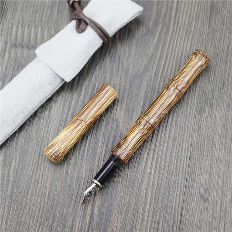 Fountain Pens Handmade Bamboo Fountain Pen Ink Pen Art Fountain Pen Broad Stub Chisel Pointed Nib F Nib Office Writing Gift 0.5mm HKD230904