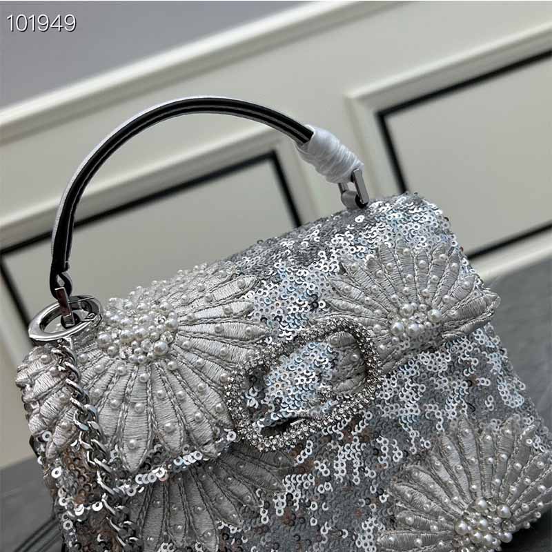 Tasarımcı Tote Çanta 3D İşlemeli Mini Çanta Moda El Yapımı İmitasyon Kristal Omuz Crossbody Çantalar Boncuk Sequin Tasarım Çanta Metal Logo Debriyaj Çantası