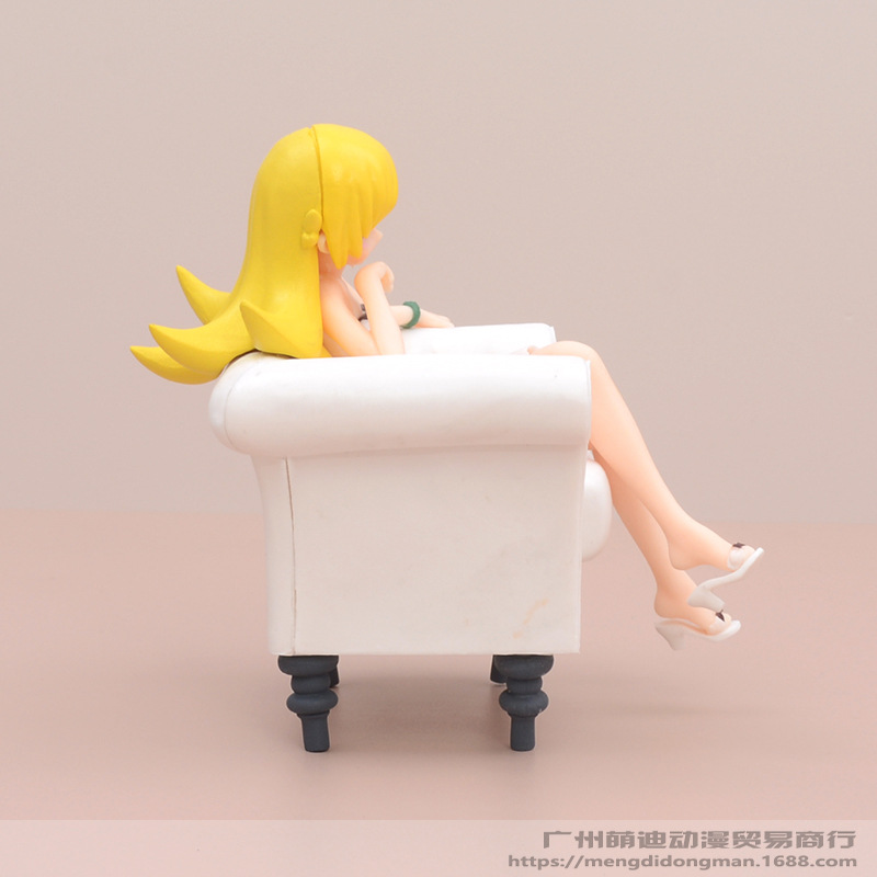 Jouets à doigts 12CM Anime Monogatari figurine Oshino Shinobu cheveux jaunes robe blanche canapé scène modèle PVC cadeau poupée Collection jouet statique