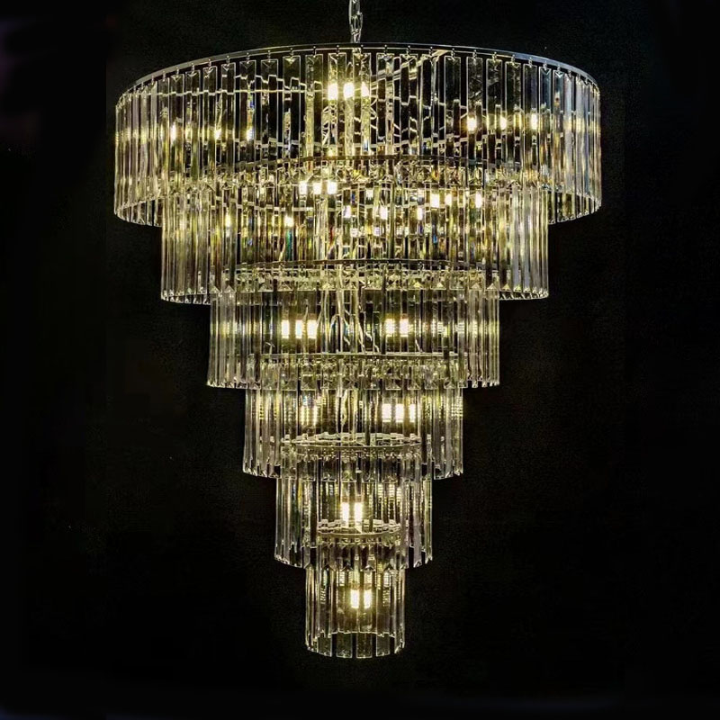 5 niveaux modernes pendentif lumières luxe cristal plafonnier lustre éclairage plafond pendentif LED lumières rondes pour la décoration de mariage