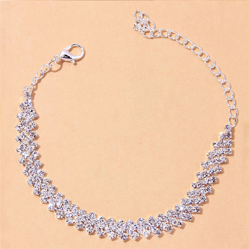 Shining Moissanite Chain Pendant Anklet For Women Fashion Silver Color Ankel Armband Barefoot Sandals Foot Jewelry