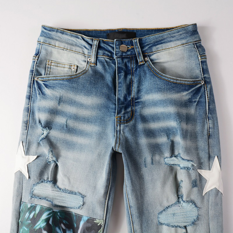 Hip Hop Jeans Hosen Herren Patch Männer Skinny Hellblau Denim Hose Herren Freizeithose Große Größe 28-40 US Größe 898