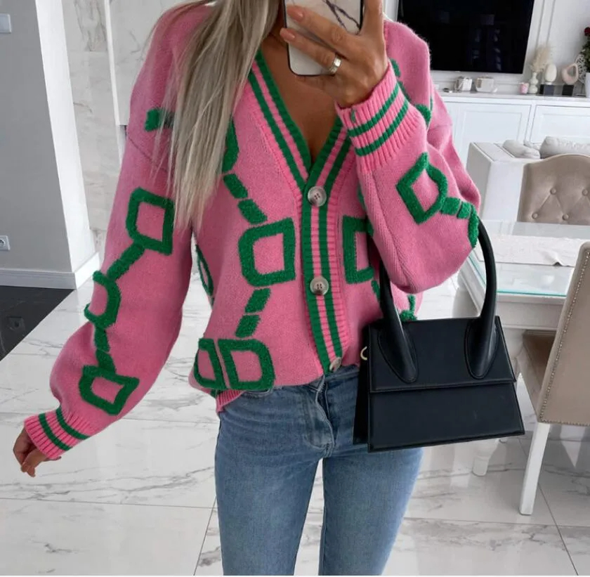 Nya kvinnliga tröjor Designerletter Sticked Cardigan V- Neck Cardigan Clothes Stick Multicolour Female Super Sweaters Jacket Cardigan Designer Woman