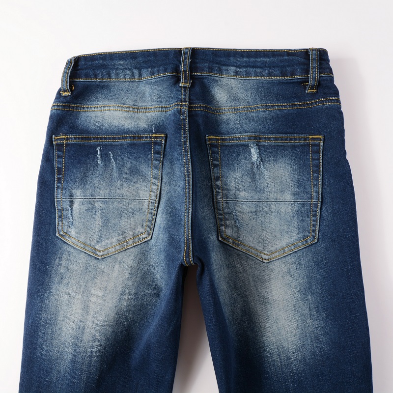 Pantalon en jean coupe ajustée pour hommes, Patch déchiré, en Denim bleu, pantalon décontracté, grande taille 28-40, taille américaine 1318