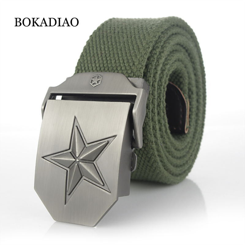 BOKADIAO MenWomen militaire toile ceinture de luxe 3D étoile métal boucle jeans ceinture armée tactique ceintures pour hommes ceinture sangle mâle
