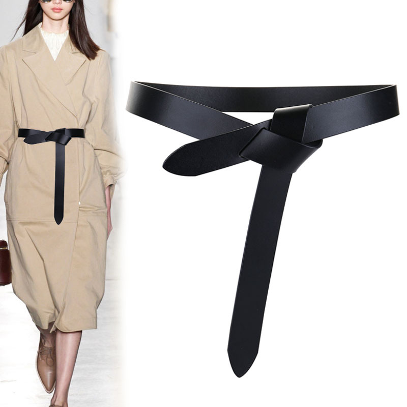 New Design Knot Cowskin Women's Belts Soft Real Leather Knotted Strap Belt Dress Accessories Lady Waistbands Long women belt