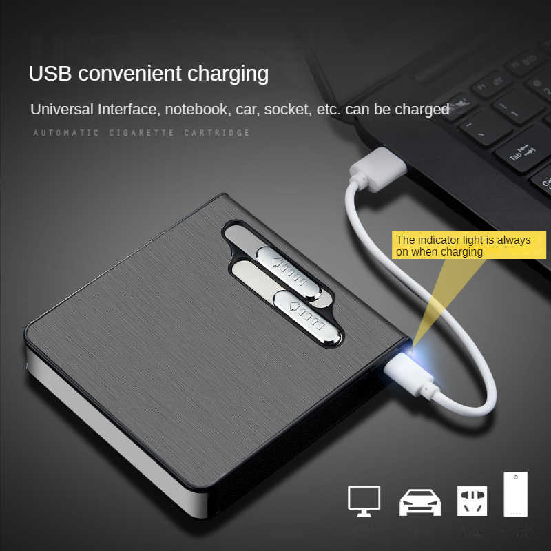 New USB Charging Double Electric Arc Lighter One Cigarette Case Can Hold 20 Convenient Smoking Accessories Gifts MCJX