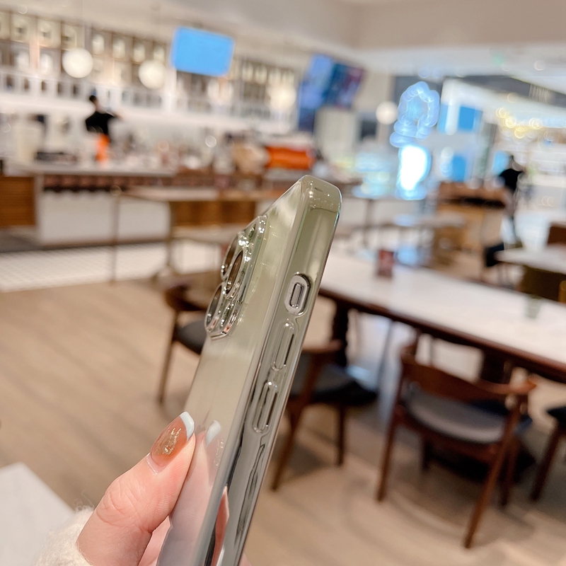 iPhone 15のブリンググラデーションTPUケースプラス14 13 12 Pro Max 11 Luxury Lens Protector Chromed Soft Camera Fine Hole Metallic Plating明確な透明な電話バックカバー