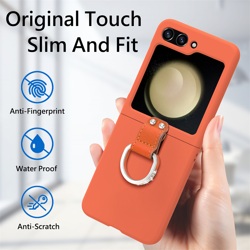 Flip5 Silky Hard PC Phone Case för Samsung Galaxy Z Flip 5 Diamond Metal Ring Design Stand Folding Shell