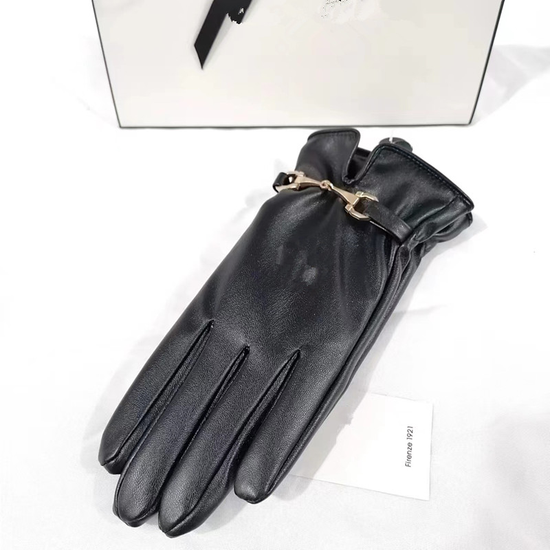 Guantes de piel de oveja para mujer, guantes cálidos de invierno, además de terciopelo, cortos y finos, con pantalla táctil, color de conducción, de cuero, buena calidad