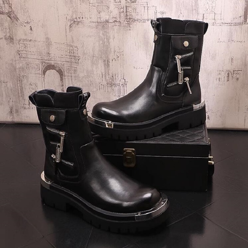 Nuovi stivaletti con plateau da uomo stivali da moto con fondo spesso in pelle crosta moda uomo streetwear Botas Hombre 1AA48