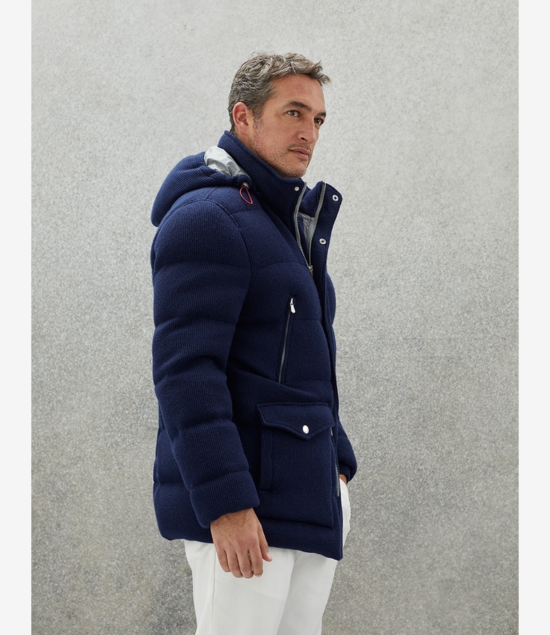 Mens Downs Winter Brunello Tjock Cashmere Navy Warm Down Jacket