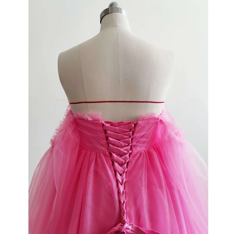 Hot Pink Tulle Maternity Robe / Lace Up Back Ruffle Tulle Dress Foto Shoot Dress / Baby Shower Dresses / Anpassade storlekar / färger