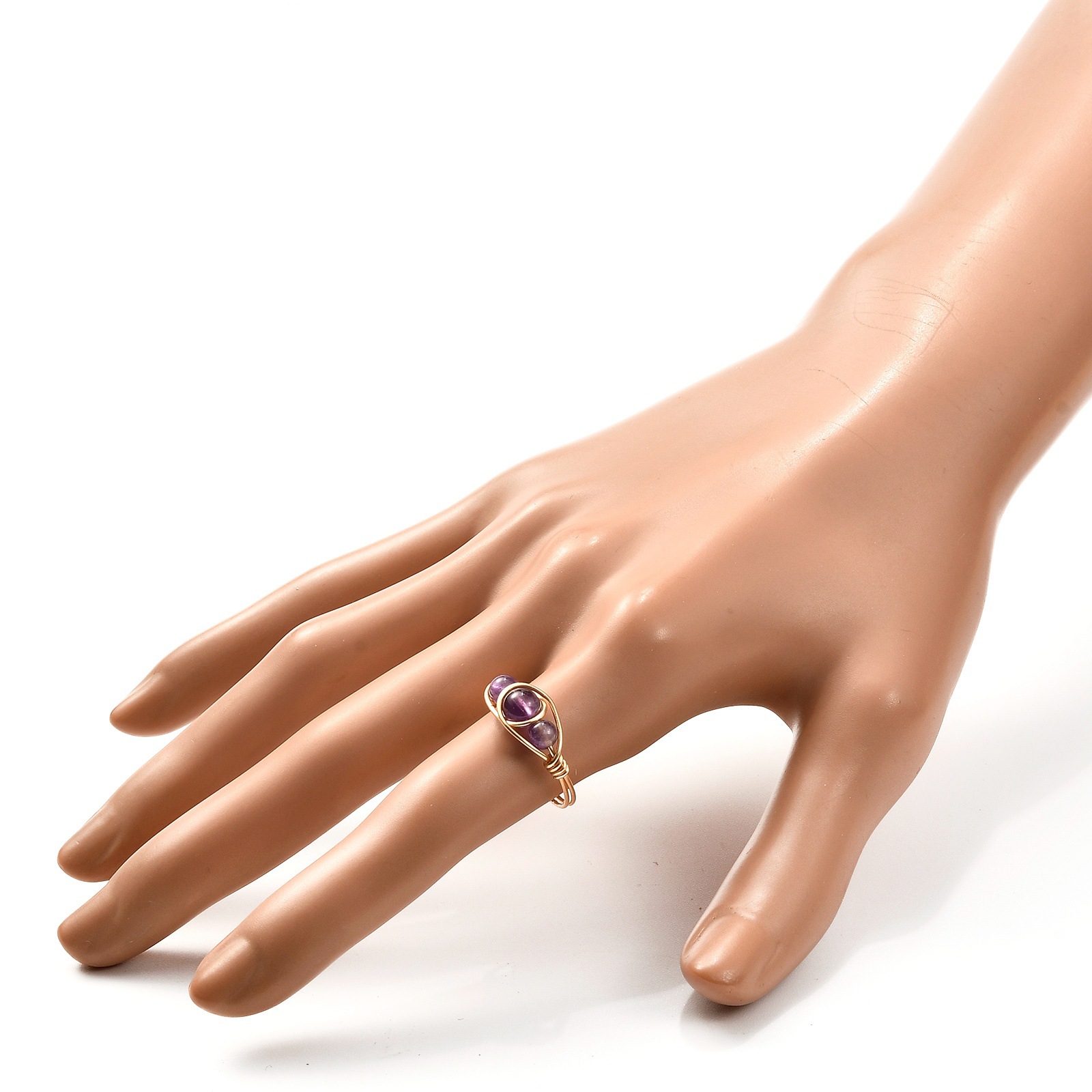 Wire Wrap Naturstein Perlenringe Amethyst Aventurin Rosenquarz Ring für Damen Schmuck