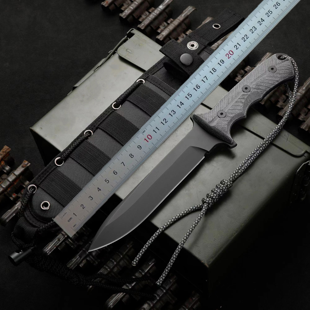 En Kalite H2391 CR Survival Survival Düz Bıçak CPM-Magnacut Titanyum Kaplama Damla Bıçağı Tam Tang Micarta Sap Dış Taktik Bıçak Naylon Kılıf