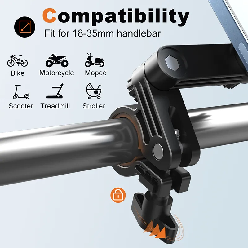 Cykeltelefonhållare Mount Motorcykelstyrning av mobiltelefon Clamp 360 ﾰ Rotatable för iPhone 14 13 Pro Samsung Flera telefonmodeller
