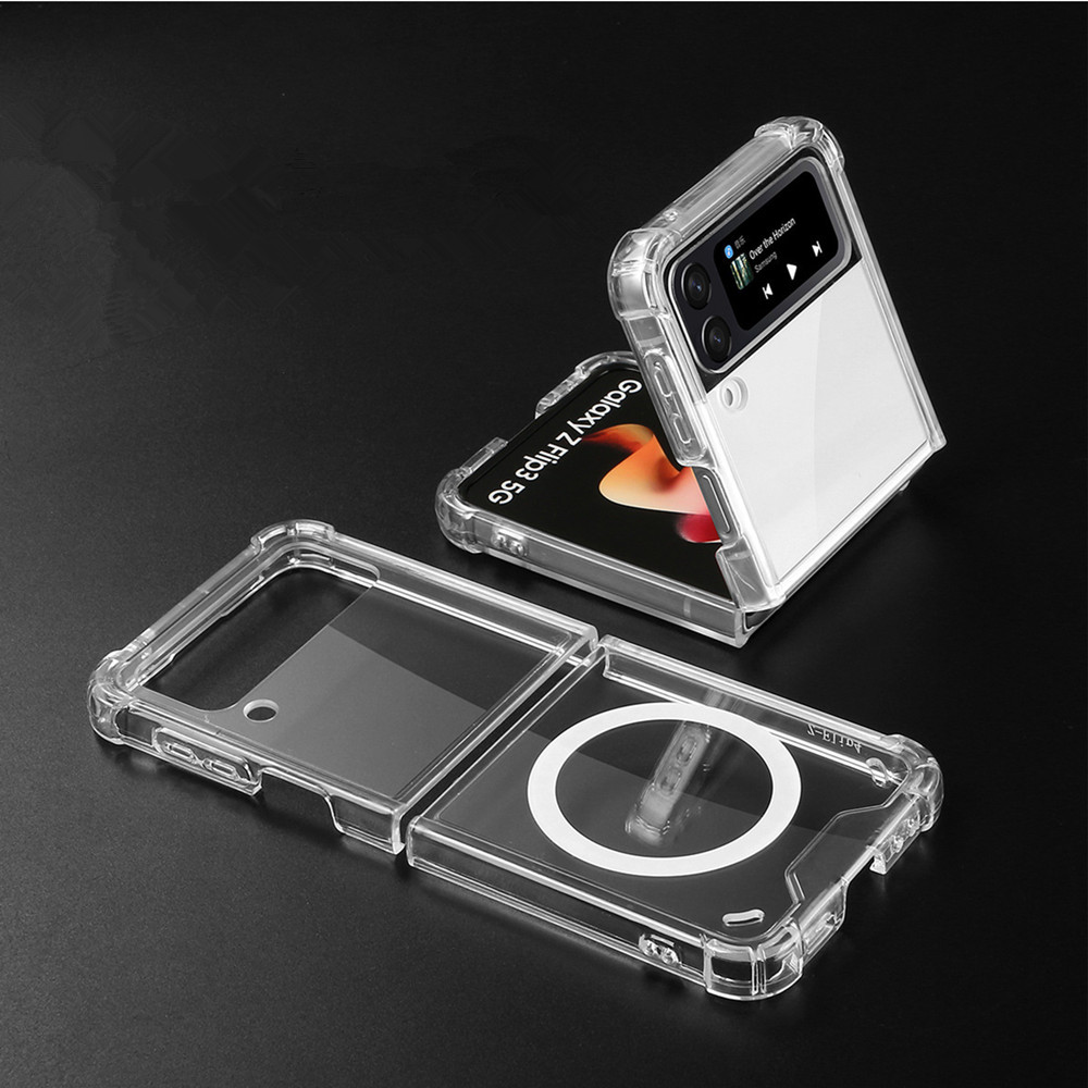 Magsafe Magnetic Clear Transparent Case For Samsung Galaxy Z Fold 5 Fold 4 Fold 3 5G Z Flip 4 Flip 5 Phone Case Front Back Protective Cover Hard PC Bumper Accessories