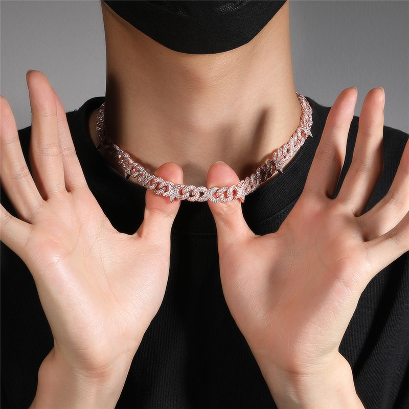 Хип-хоп розовое мужское ожерелье 10 мм высокого качества с бриллиантами и пряжкой в виде пятиконечной звезды, кубинское ожерелье-цепочка для мужчин и женщин