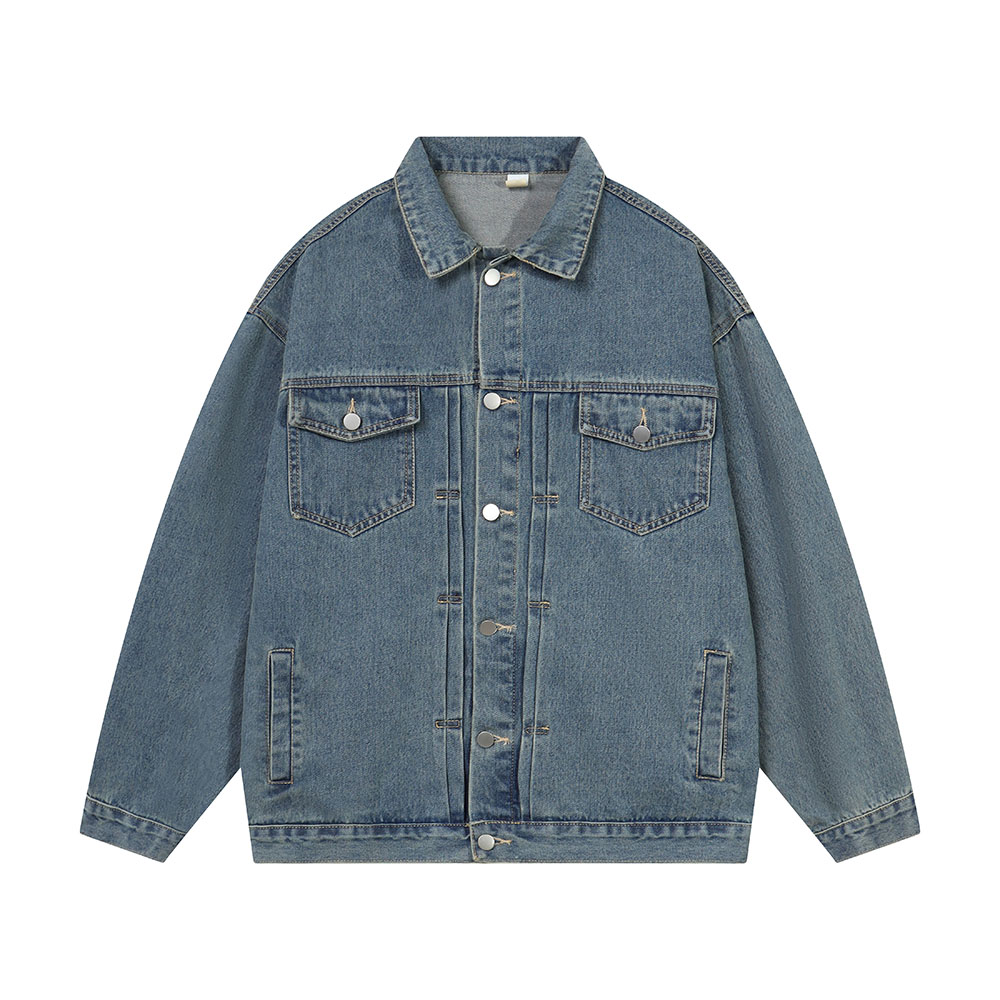 Veste en jean Baggy délavé avec lettres brodées pour hommes et femmes, manteau en Denim décontracté, surdimensionné