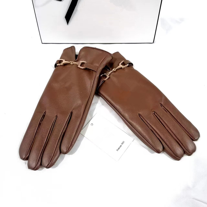 Women's sheepskin gloves winter warm plus velvet short thin touch screen driving color women's leather gloves good quality