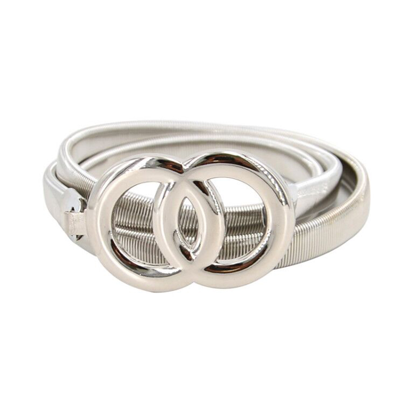 Faitalagi podwójne pierścienie łańcuchowy pasek dla kobiet elastyczne rozciąganie srebrny złoty pasek metalowy metalowy damski pasek pasek