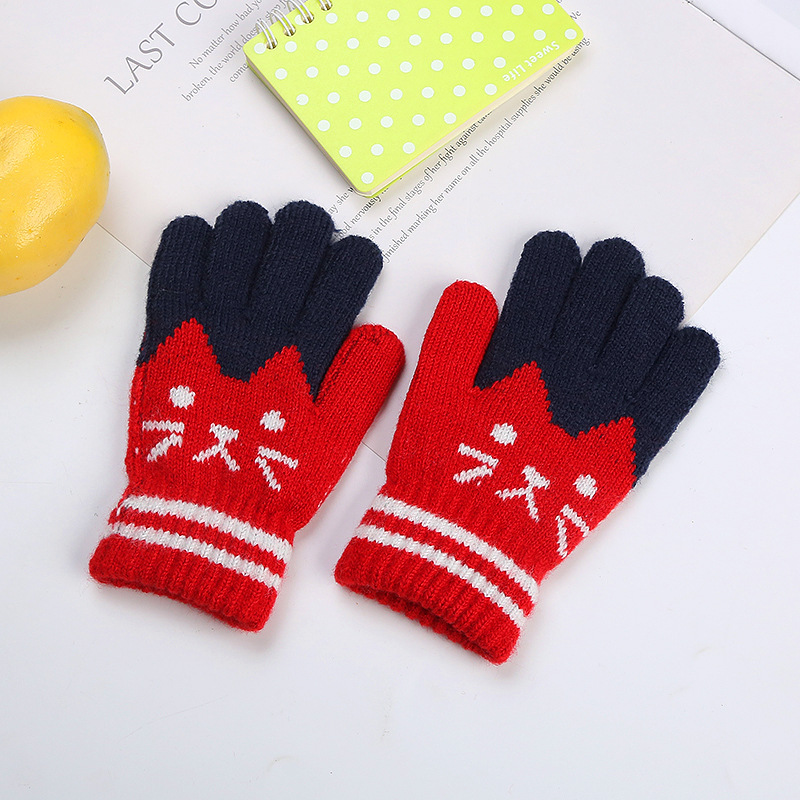 Winter cute cat gloves velvet thickened warm knitted gloves imitation cashmere Mittens gloves for boys and girls students