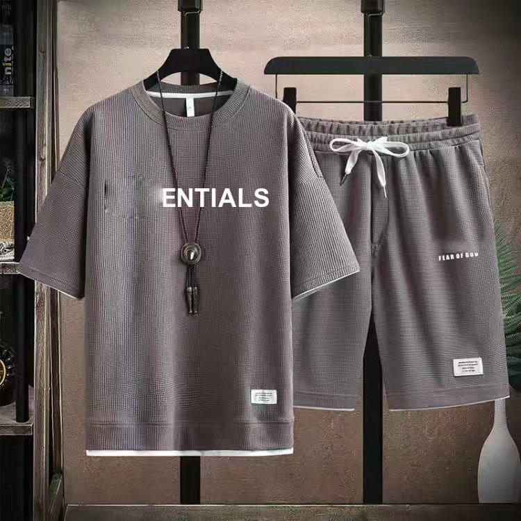 2023 Summer New Waffle T-Shirt Shorts Dwuczęściowy M-3XL w stylu Hongkongu w stylu Hongkongu