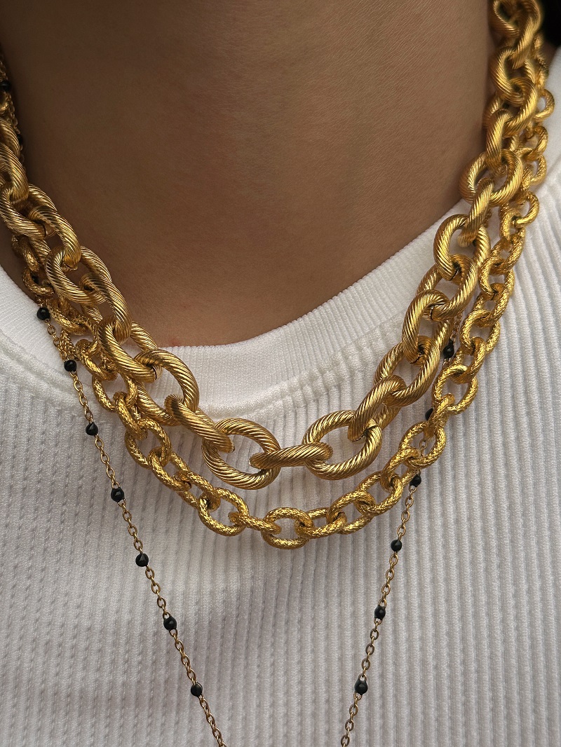 Set di gioielli di lusso con collana in corda filettata vintage di alta qualità con catena placcata in oro 18 carati senza ossidazione