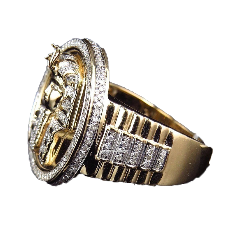 Cool Male 18K Gold Dwucie, Czarny Enami Diamentowy pierścionek Egipski Król Tutanchhamun Pierścień Mężczyzn Wedding Party Biżuteria Rozmiar 7138457665