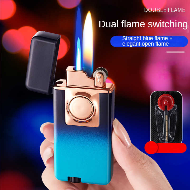 High-end gradient color dual-fire switch inflatable lighter trend cool No Gas igniter smoking accessories gift AMPG