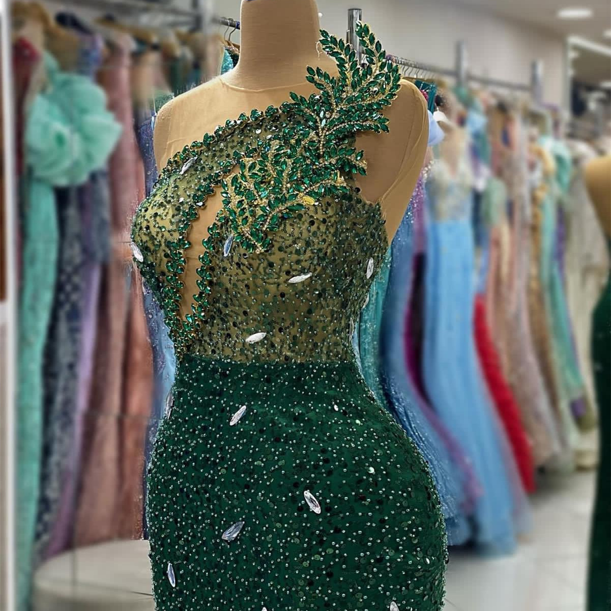 2023 Aso Ebi Arabic Mermaid Dark Green Prom Dress Crystals Sexy Evening Formal Party Second Reception Birthday Engagement Gowns Dresses Robe De Soiree ZJ363