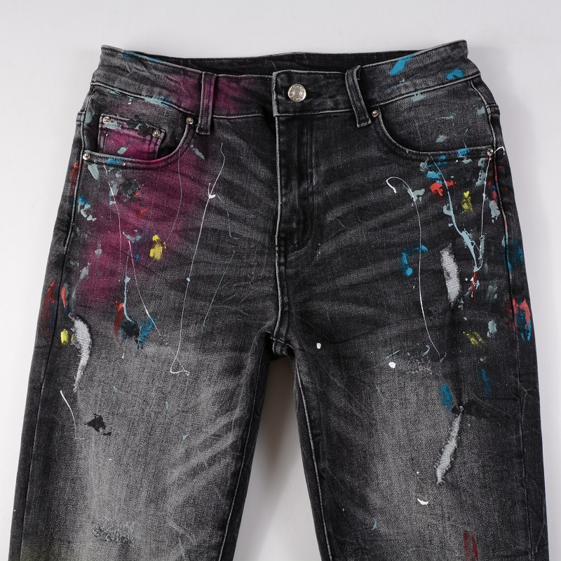 Slim Fit Jeans Broek Heren Vintage Zwart Hip Hop Geschilderd Ripped Mannen Skinny Denim Pant Heren Casual Broek Big Size 28-40 Amerikaanse maat 5636