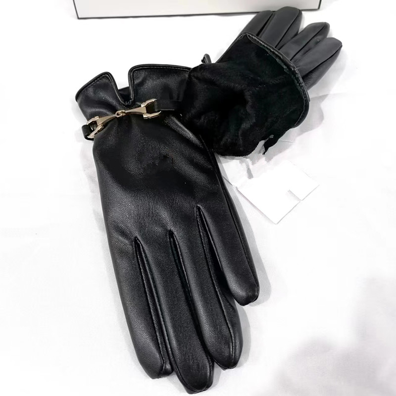 Women's sheepskin gloves winter warm plus velvet short thin touch screen driving color women's leather gloves good quality