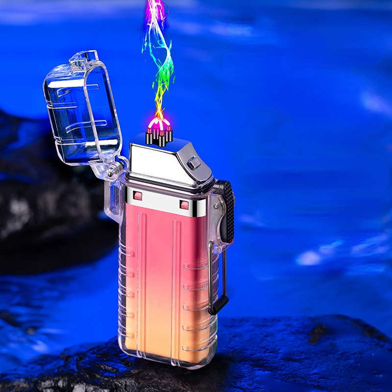 New Double Arc Transparent Case Waterproof Charging Lighter Smoking Set Gift IOMB