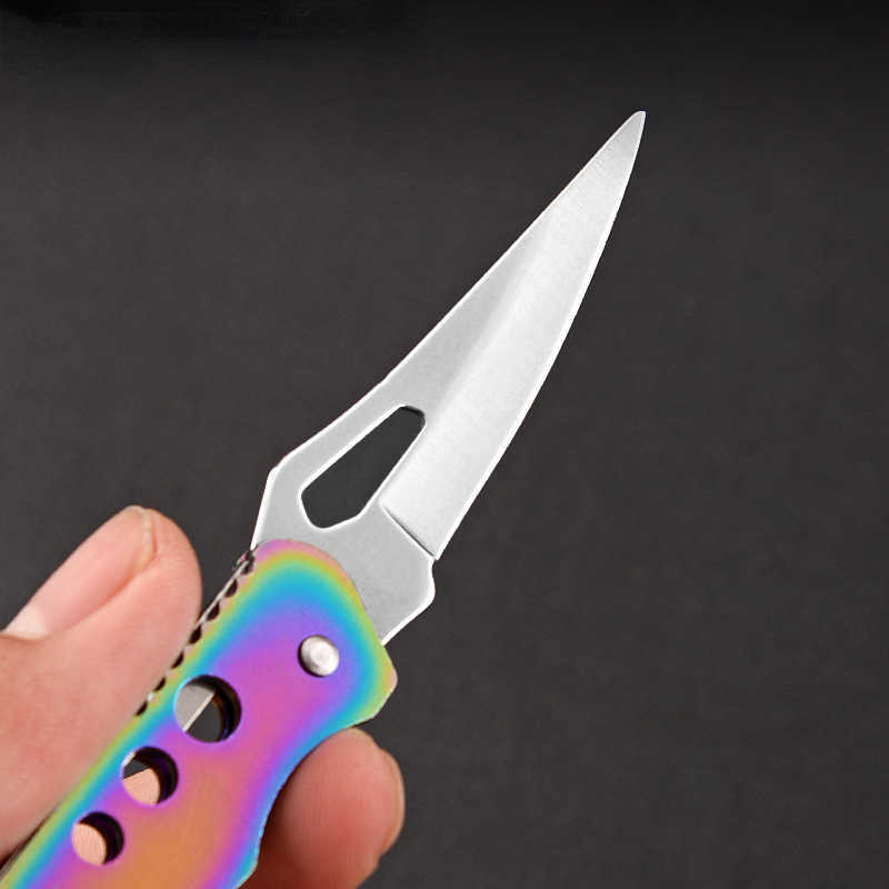 Outdoor Camping Self-Defense Folding Knife, Stainless Steel Carry-on Keychain Multifunctional Fruit Knife Tools 820U