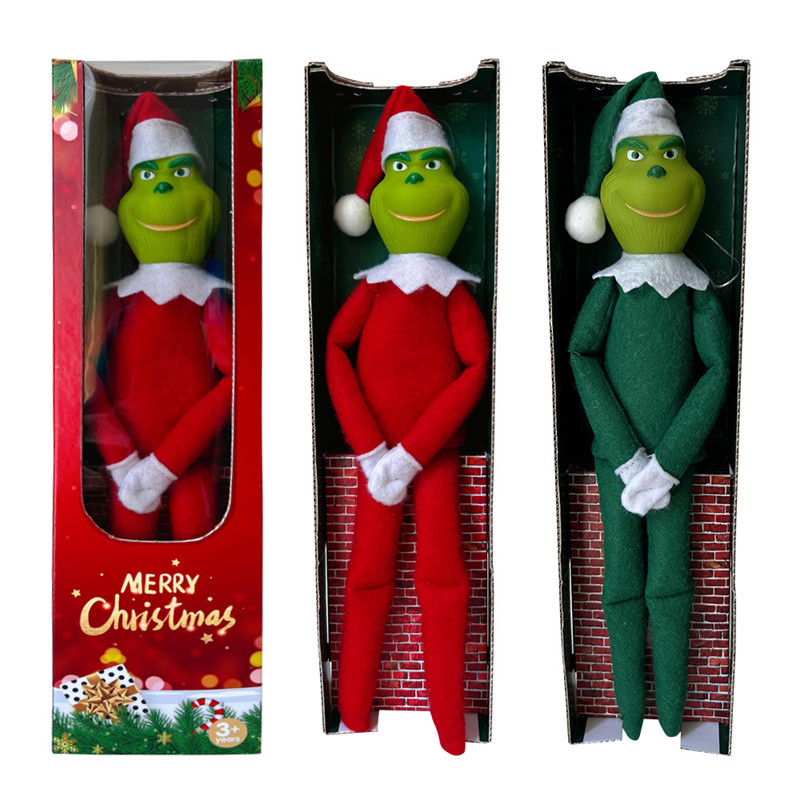 Hohe Menge 32 cm rot-grüne Puppe Plüschtiere Weihnachtsschmuck Hängende Monster-Elfenpuppen Weiche Stoffpuppe Weihnachten Weihnachtsbaumdekoration mit Einzelhandelsverpackung