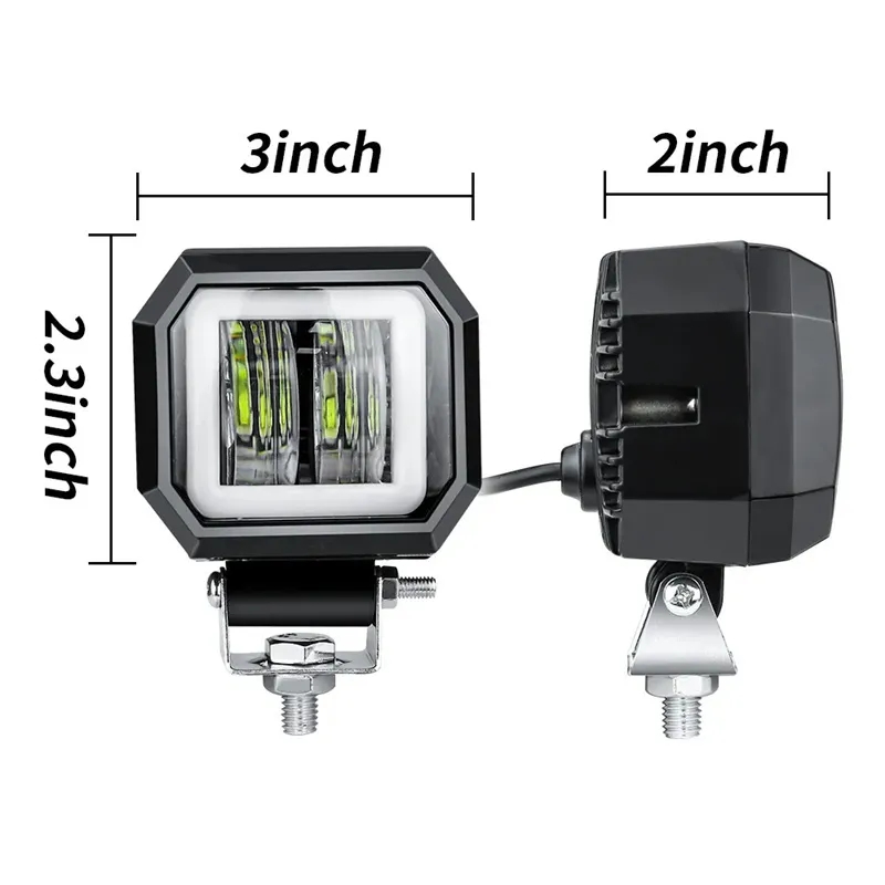 새로운 3 인치 7d 20W 방수 라운드 LED 작업 라이트 엔젤 눈 바 12V 24V 6500K 화이트 블루 오토바이 오프로드 작업 조명 헤드 라이트