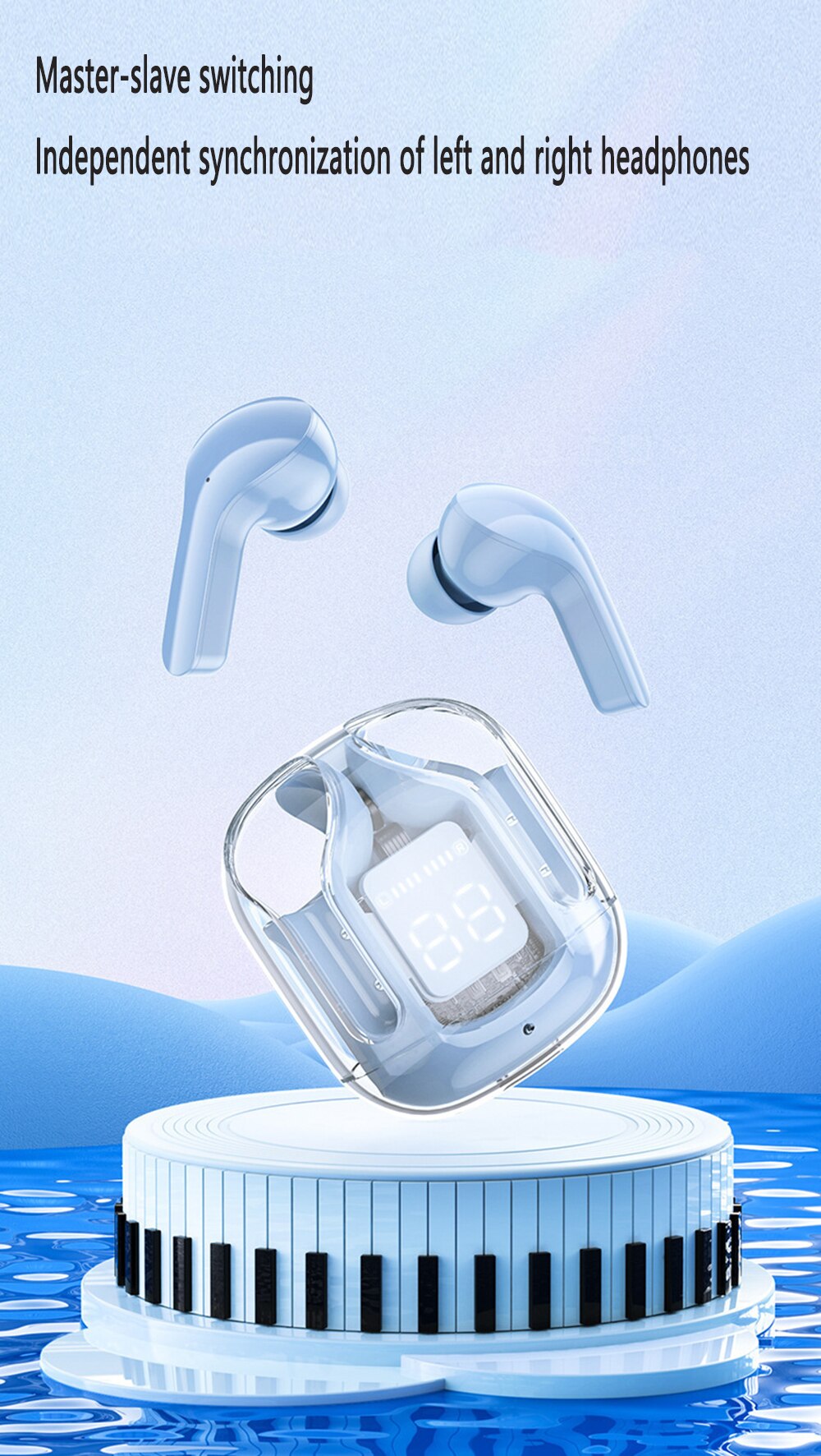 CY-T2 casque sans fil Bluetooth Transparent ENC casque alimentation LED affichage numérique stéréo son écouteurs pour le travail sportif