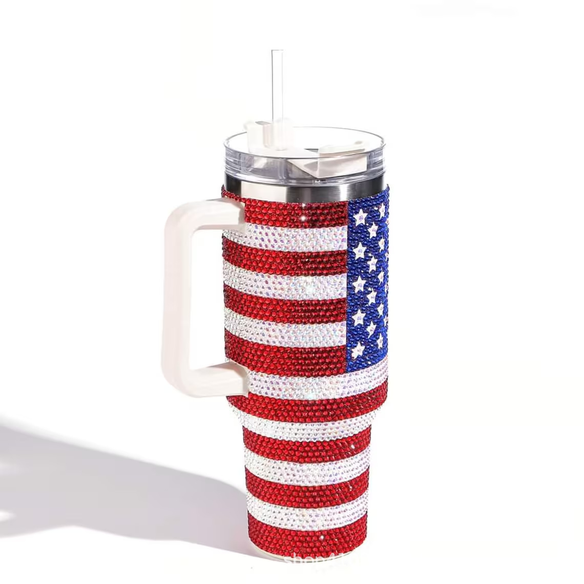 Vaso de bandera de EE. UU. De 40 onzas con asa, taza de agua de doble pared aislada de acero inoxidable, taza de viaje, botella de agua G0906