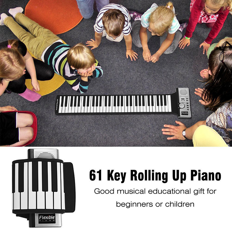 Piano à main électronique portable rechargeable par USB à 61 touches, haut-parleur intégré environnemental, clavier de piano souple en silicone pour débutants