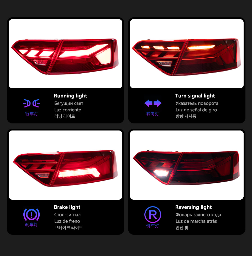 TAILLIGHT FÖR A5 A5L 2008-20 16 Sakljus RS5 Stil Sekvention Turn Signal Taillight LED Brake Lights Reverse Stop Lamp