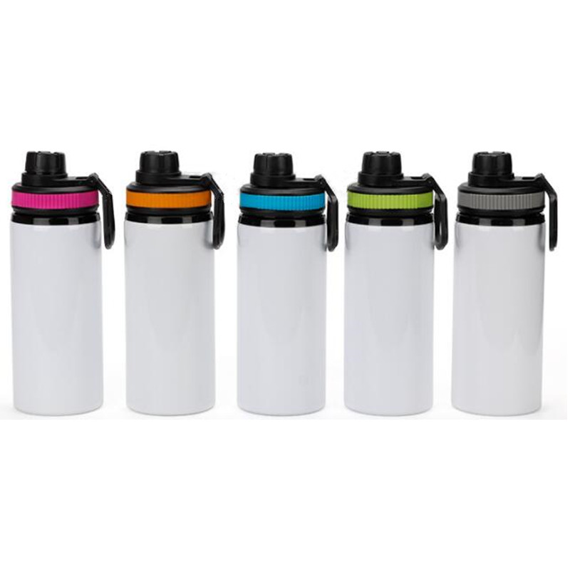 20oz sublimatie blanks waterfles mok 600ml aluminium drinkbeker herbruikbare lichtgewicht reisbeker met handvat sportdeksels voor kamperen wandelen vissen