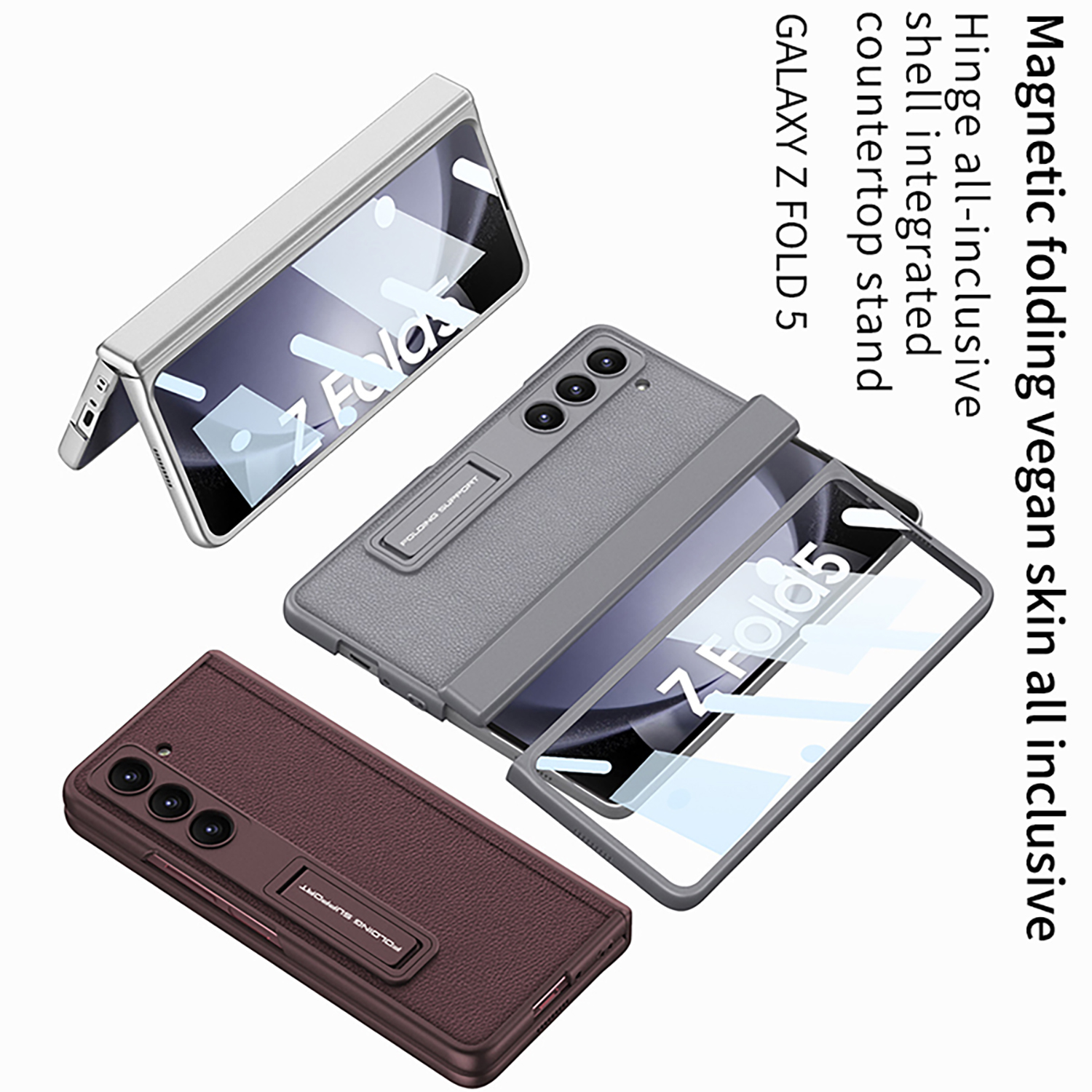 Leather Stand For Samsung Galaxy Z Fold 5 Fold 4 Case Magnetic Hinge Protection Film Screen Cover