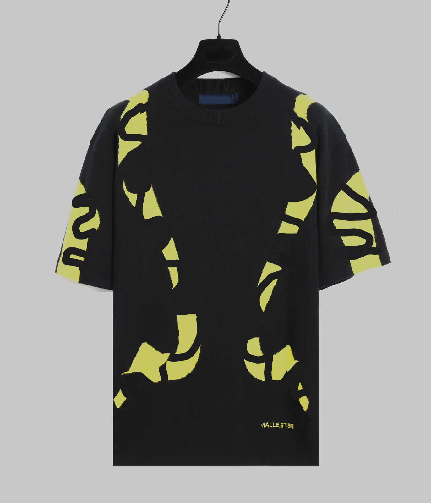 Homens camisetas Designer versátil em torno do pescoço esportes jacquard néon amarelo ondulado bordado de manga curta t-shirt tendência FRFF