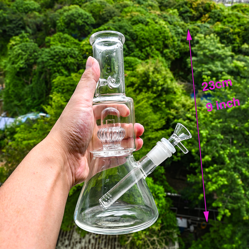 9 inch thick glass beaker bong crown perc glass water smoking pipe with 14mm bowl