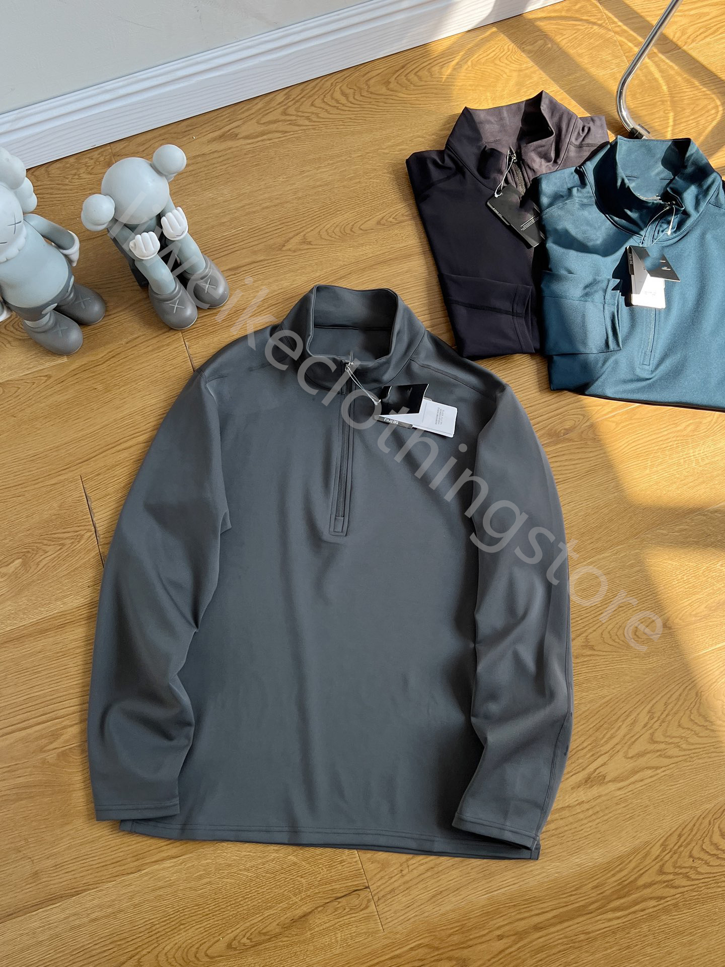 Tidig höst utomhus Nya mäns varma fleece undertröja elastiska sport utomhus fritid medium tjock halv dragkedja basskjorta botten långärmad