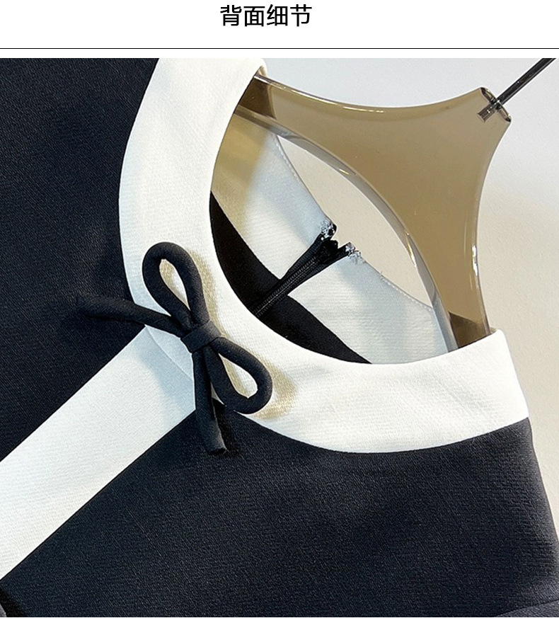 2023 Summer Black Contrast Color Panelled Dress Short Sleeve Round Neck Knee-Length Casual Dresses S3S01M093