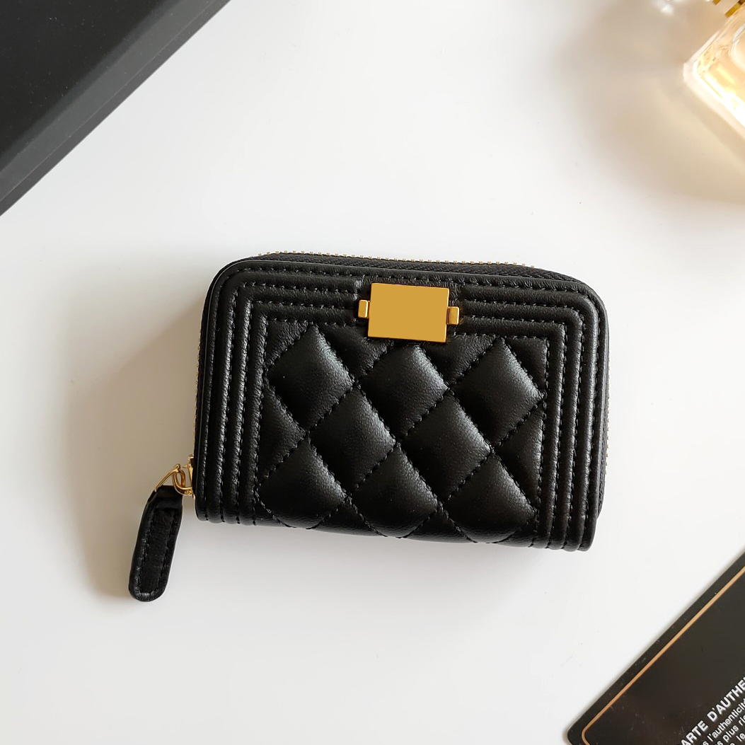 Top quality Real leather Luxury wallet designer women coin purse card holders lambskin caviar zipper purses credit card holder Lady channel mini wallet Key Pouch